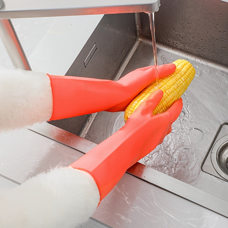 5pcs Bright Orange Natural Rubber Gloves - Waterproof, Non-Slip, Durable Cleaning Gloves for Kitchens, Bathrooms, Laundry, and Gardening, Size L (11.8\