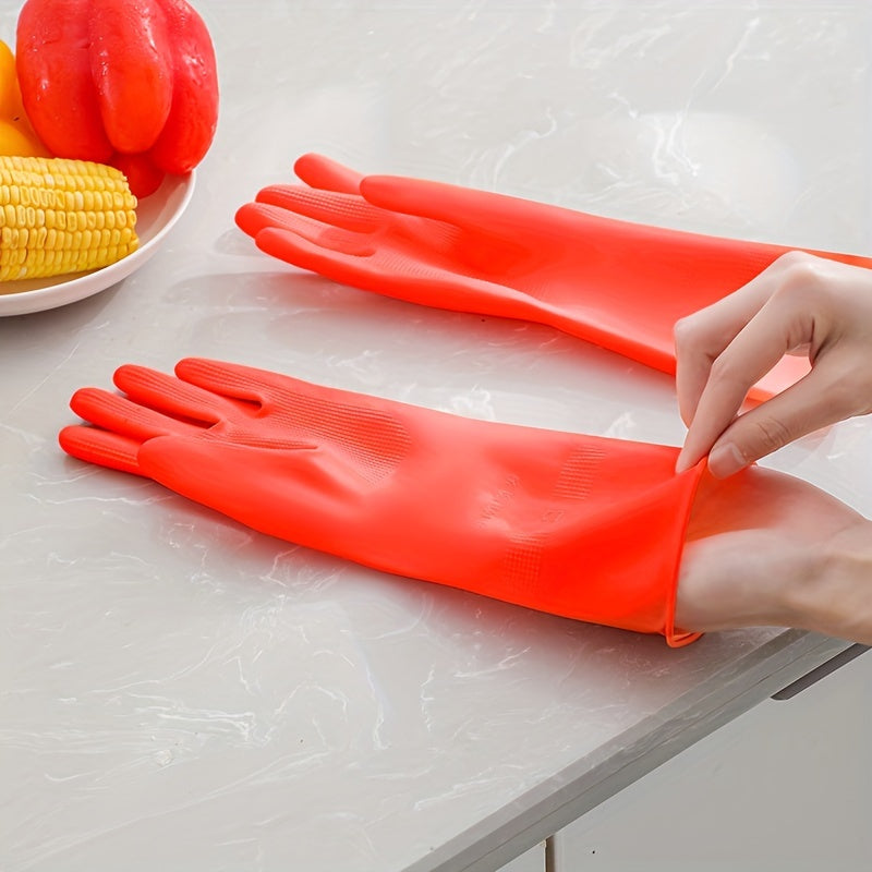 5pcs Bright Orange Natural Rubber Gloves - Waterproof, Non-Slip, Durable Cleaning Gloves for Kitchens, Bathrooms, Laundry, and Gardening, Size L (11.8\
