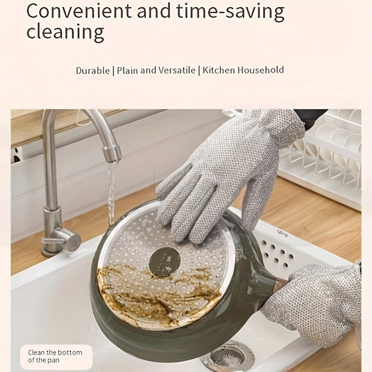 A Pair Of Household Kitchen Cleaning And Dishwashing Gloves With Frosted Texture, Effectively Removing Dirt, Waterproof And Leakproof, Soft Touch, Thickened Heat Insulation, Suitable For Daily Household Use And Winter Cleaning.