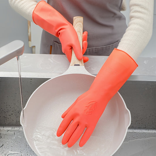 5pcs Bright Orange Natural Rubber Gloves - Waterproof, Non-Slip, Durable Cleaning Gloves for Kitchens, Bathrooms, Laundry, and Gardening, Size L (11.8\