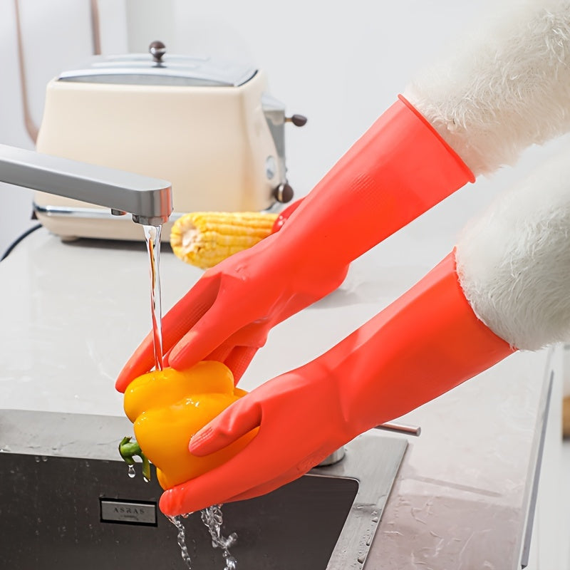 5pcs Bright Orange Natural Rubber Gloves - Waterproof, Non-Slip, Durable Cleaning Gloves for Kitchens, Bathrooms, Laundry, and Gardening, Size L (11.8\