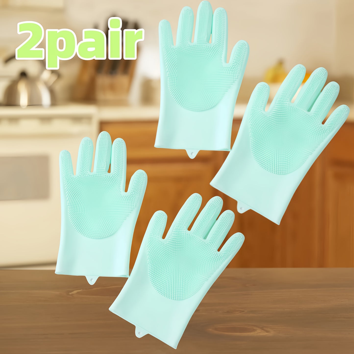 2pair Dishwashing Gloves, Household Gloves, Rubber Gloves, Pet Dog Bathing Gloves, Silicone Brush For Pets, Rubberized Silicone Glove, Reusable Silicone Cleaning Gloves, Waterproof, Multi-Purpose For Kitchen, Dishwashing, Pet Bathing, Car Washing