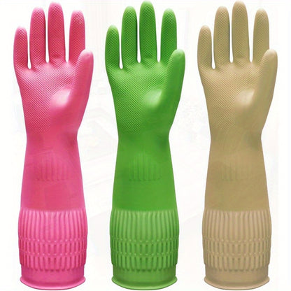 Bamllum 3 Pairs of Rubber Dishwashing Gloves for Kitchen and Household Cleaning Long Cuff 15 Reusable Flexible Longlasting and NonSlip Red+Yellow+Green Large