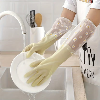 1 Pair, Long Sleeve Rubber Gloves, Reusable Dishwashing Gloves, Kitchen Oven Pet Cleaning Gloves
