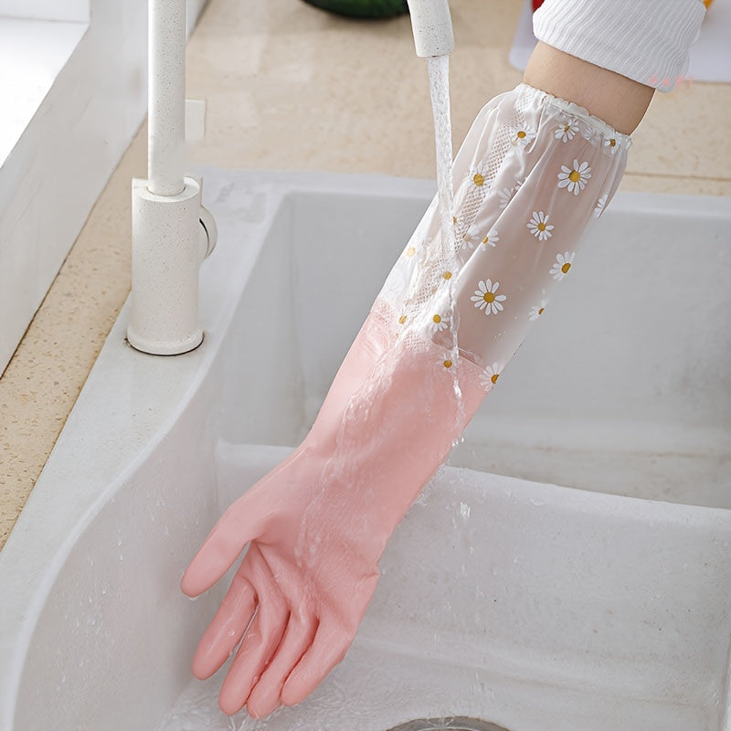 1 Pair, Long Sleeve Rubber Gloves, Reusable Dishwashing Gloves, Kitchen Oven Pet Cleaning Gloves