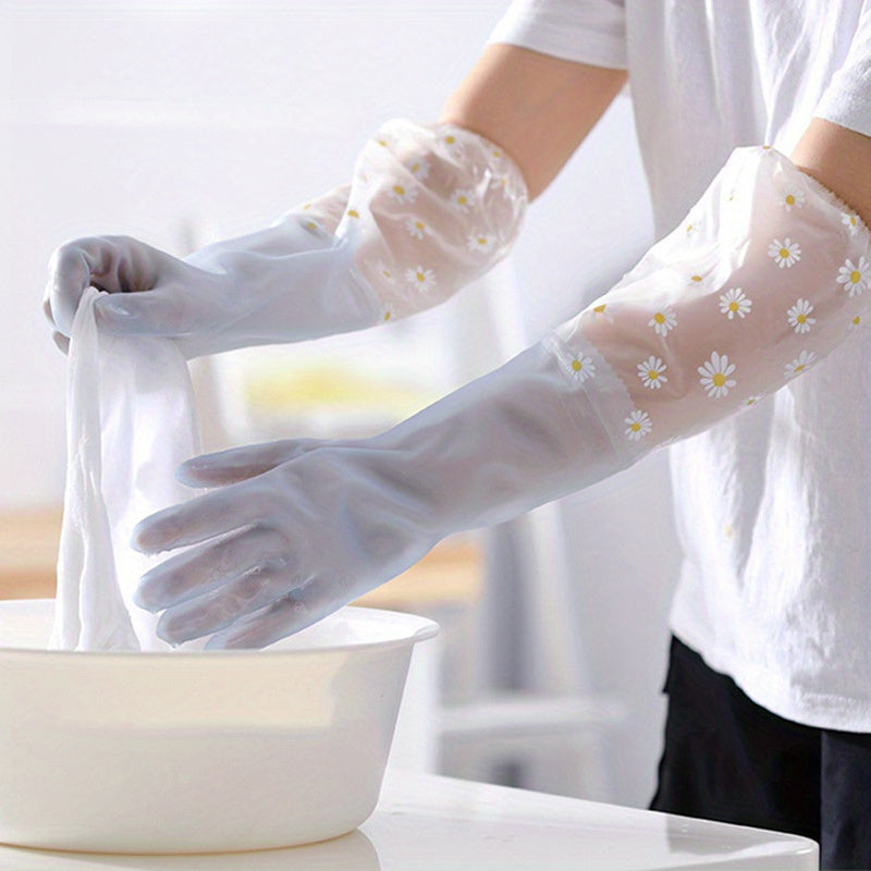 1 Pair, Long Sleeve Rubber Gloves, Reusable Dishwashing Gloves, Kitchen Oven Pet Cleaning Gloves