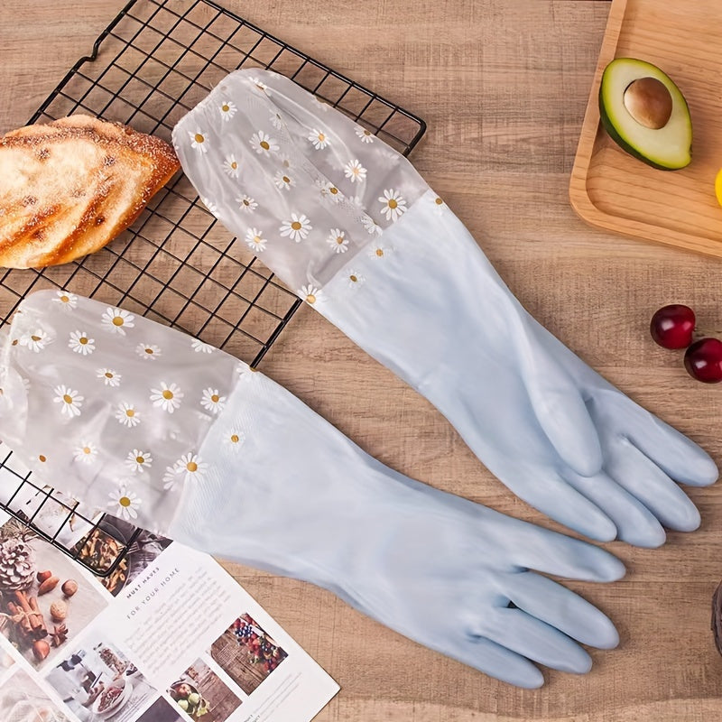 1 Pair, Long Sleeve Rubber Gloves, Reusable Dishwashing Gloves, Kitchen Oven Pet Cleaning Gloves