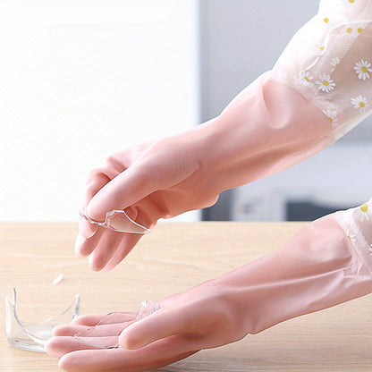Reusable Gloves Long Sleeve Floral Rubber Gloves | 1 Pair | Rubber | Reusable, Soft & Flexible | Multi-Use for Dishwashing, Kitchen, Oven, Pet Cleaning