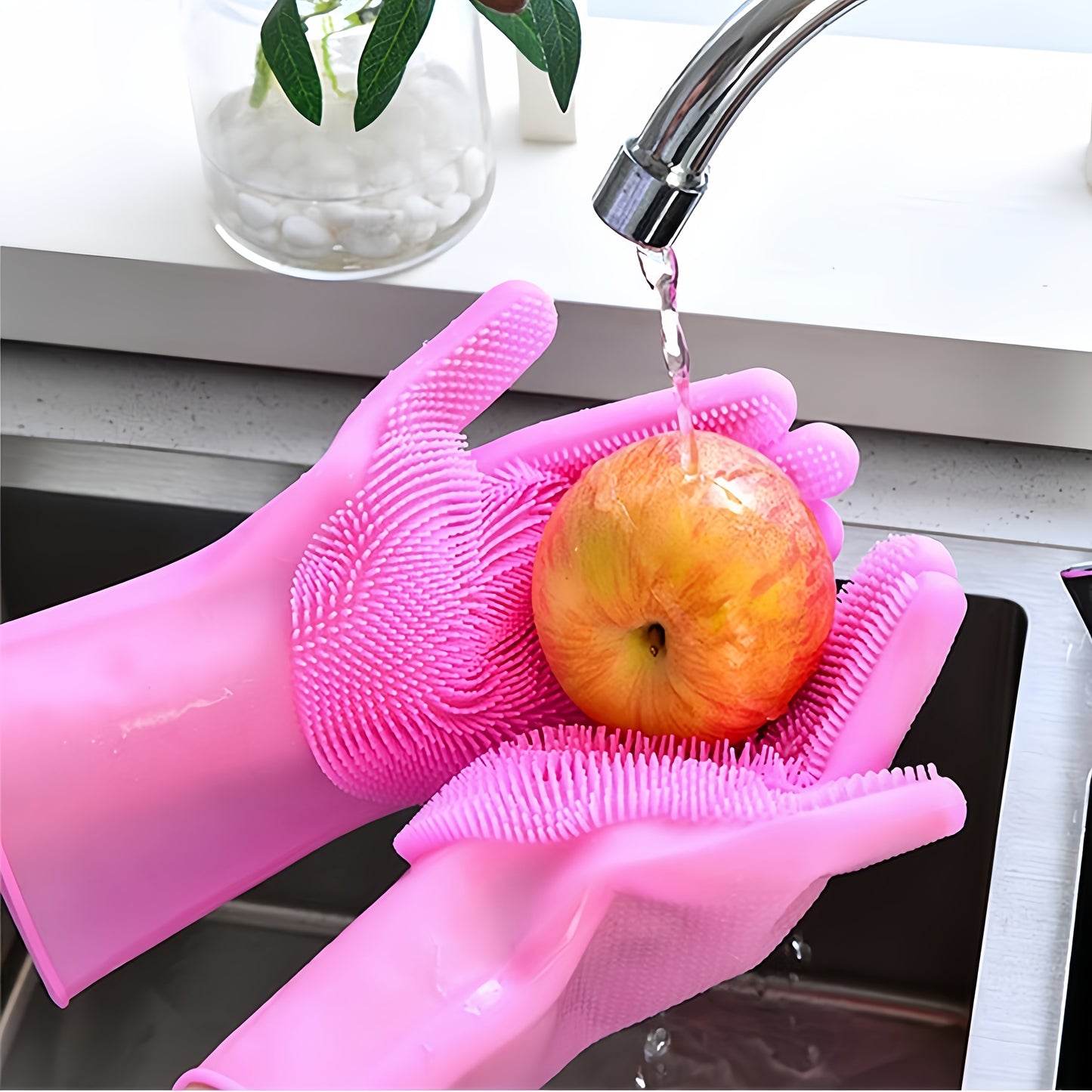 2pair Dishwashing Gloves, Household Gloves, Rubber Gloves, Pet Dog Bathing Gloves, Silicone Brush For Pets, Rubberized Silicone Glove, Reusable Silicone Cleaning Gloves, Waterproof, Multi-Purpose For Kitchen, Dishwashing, Pet Bathing, Car Washing