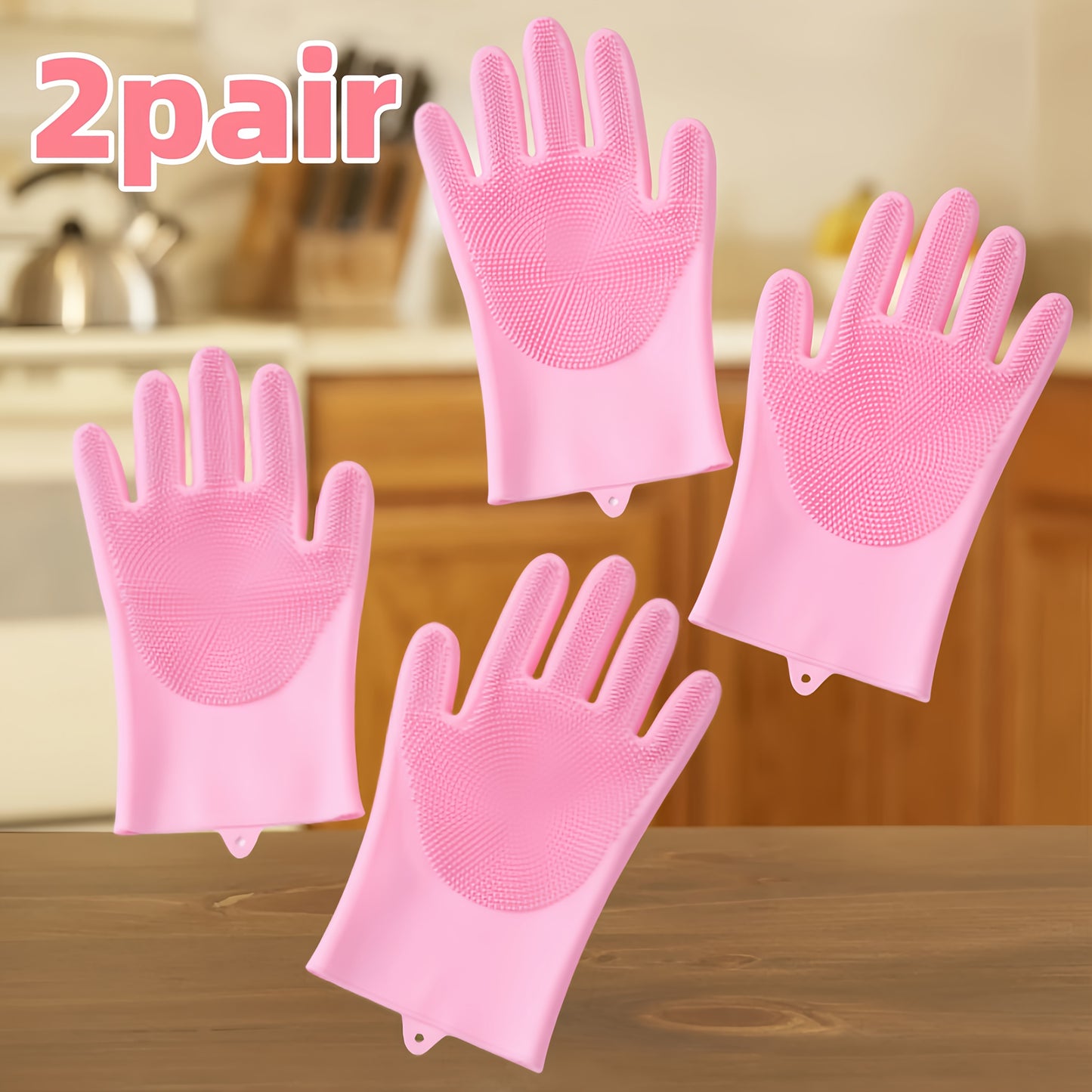 2pair Dishwashing Gloves, Household Gloves, Rubber Gloves, Pet Dog Bathing Gloves, Silicone Brush For Pets, Rubberized Silicone Glove, Reusable Silicone Cleaning Gloves, Waterproof, Multi-Purpose For Kitchen, Dishwashing, Pet Bathing, Car Washing