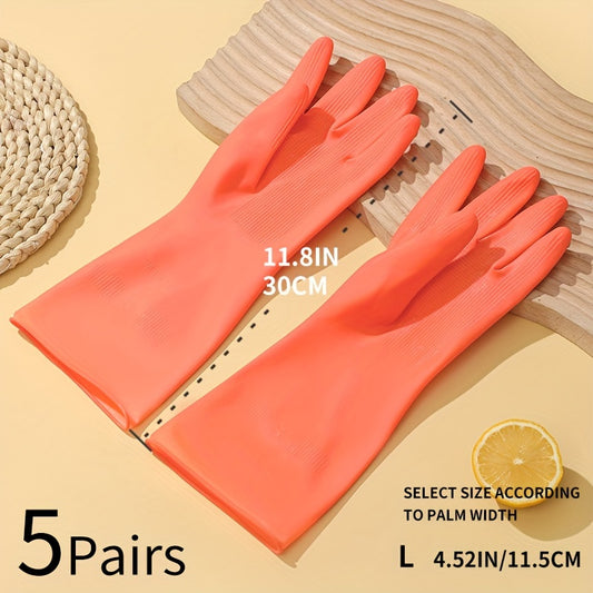 5pcs Bright Orange Natural Rubber Gloves - Waterproof, Non-Slip, Durable Cleaning Gloves for Kitchens, Bathrooms, Laundry, and Gardening, Size L (11.8\