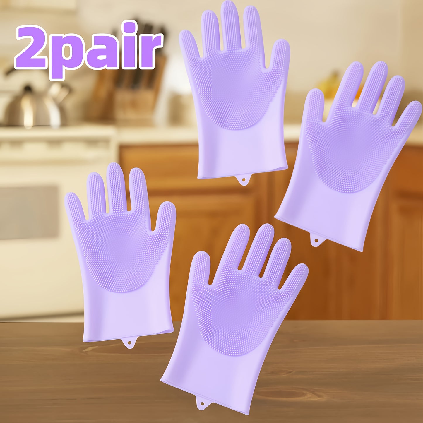 2pair Dishwashing Gloves, Household Gloves, Rubber Gloves, Pet Dog Bathing Gloves, Silicone Brush For Pets, Rubberized Silicone Glove, Reusable Silicone Cleaning Gloves, Waterproof, Multi-Purpose For Kitchen, Dishwashing, Pet Bathing, Car Washing
