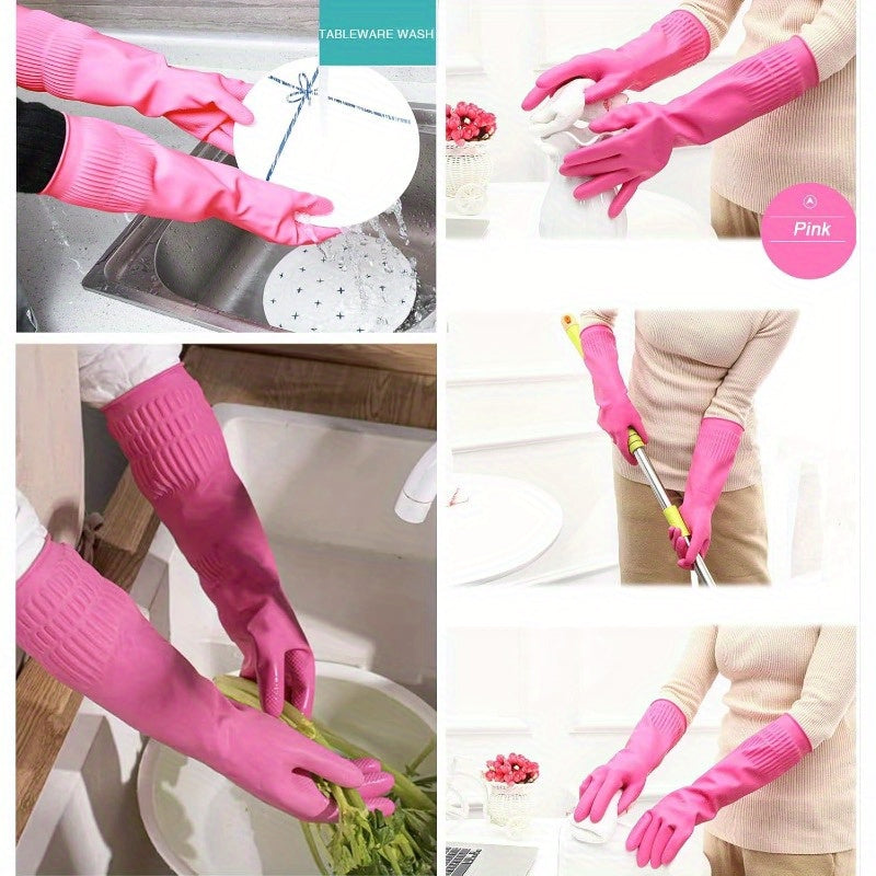 Bamllum 3 Pairs of Rubber Dishwashing Gloves for Kitchen and Household Cleaning Long Cuff 15 Reusable Flexible Longlasting and NonSlip Red+Yellow+Green Large