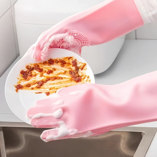 2pair Dishwashing Gloves, Household Gloves, Rubber Gloves, Pet Dog Bathing Gloves, Silicone Brush For Pets, Rubberized Silicone Glove, Reusable Silicone Cleaning Gloves, Waterproof, Multi-Purpose For Kitchen, Dishwashing, Pet Bathing, Car Washing