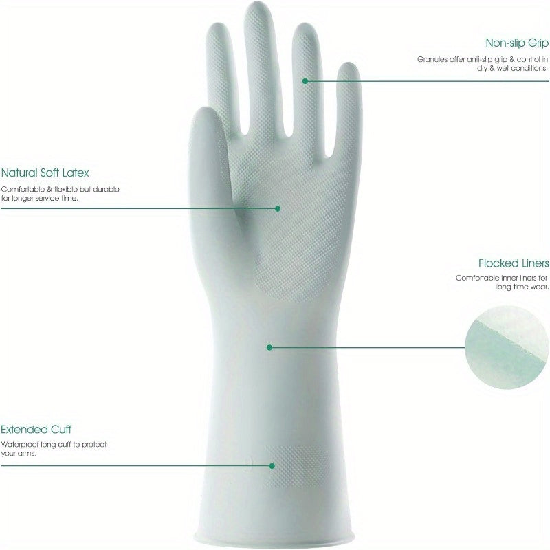 COOLJOB Large Household Rubber Gloves with Cotton Liner and Nonslip Grip Waterproof Long Lasting Dishwashing Gloves for Kitchen and Bathroom Cleaning Mint Green 1 Pair