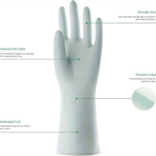 COOLJOB Large Household Rubber Gloves with Cotton Liner and Nonslip Grip Waterproof Long Lasting Dishwashing Gloves for Kitchen and Bathroom Cleaning Mint Green 1 Pair