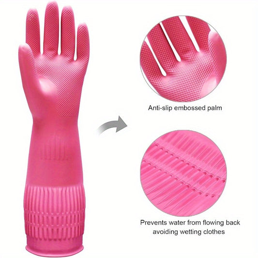 Bamllum 3 Pairs of Rubber Dishwashing Gloves for Kitchen and Household Cleaning Long Cuff 15 Reusable Flexible Longlasting and NonSlip Red+Yellow+Green Large