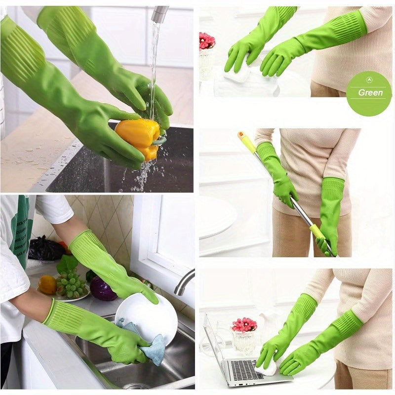 Bamllum 3 Pairs of Rubber Dishwashing Gloves for Kitchen and Household Cleaning Long Cuff 15 Reusable Flexible Longlasting and NonSlip Red+Yellow+Green Large