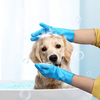 2pair Dishwashing Gloves, Household Gloves, Rubber Gloves, Pet Dog Bathing Gloves, Silicone Brush For Pets, Rubberized Silicone Glove, Reusable Silicone Cleaning Gloves, Waterproof, Multi-Purpose For Kitchen, Dishwashing, Pet Bathing, Car Washing