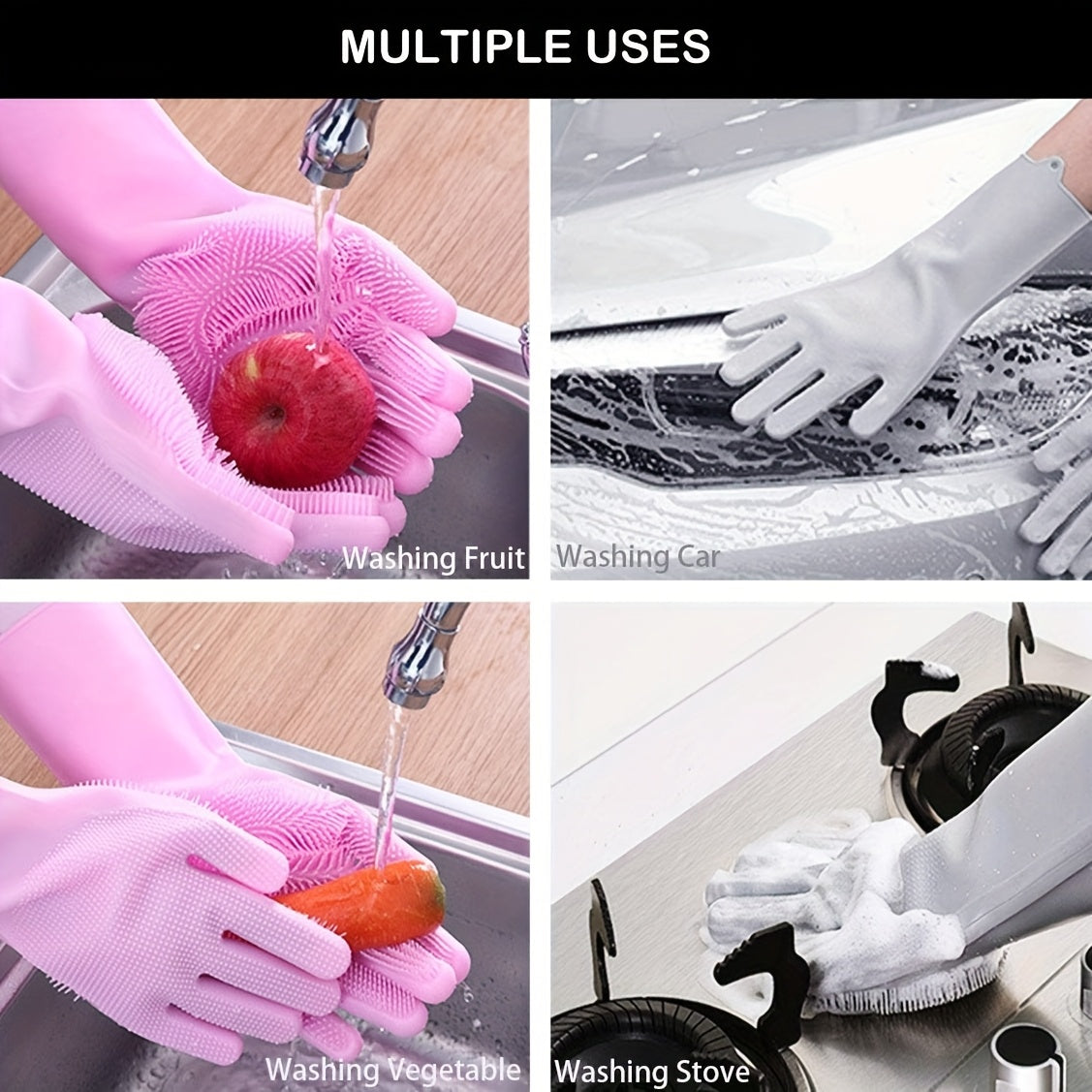 2pair Dishwashing Gloves, Household Gloves, Rubber Gloves, Pet Dog Bathing Gloves, Silicone Brush For Pets, Rubberized Silicone Glove, Reusable Silicone Cleaning Gloves, Waterproof, Multi-Purpose For Kitchen, Dishwashing, Pet Bathing, Car Washing
