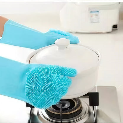 2pair Dishwashing Gloves, Household Gloves, Rubber Gloves, Pet Dog Bathing Gloves, Silicone Brush For Pets, Rubberized Silicone Glove, Reusable Silicone Cleaning Gloves, Waterproof, Multi-Purpose For Kitchen, Dishwashing, Pet Bathing, Car Washing