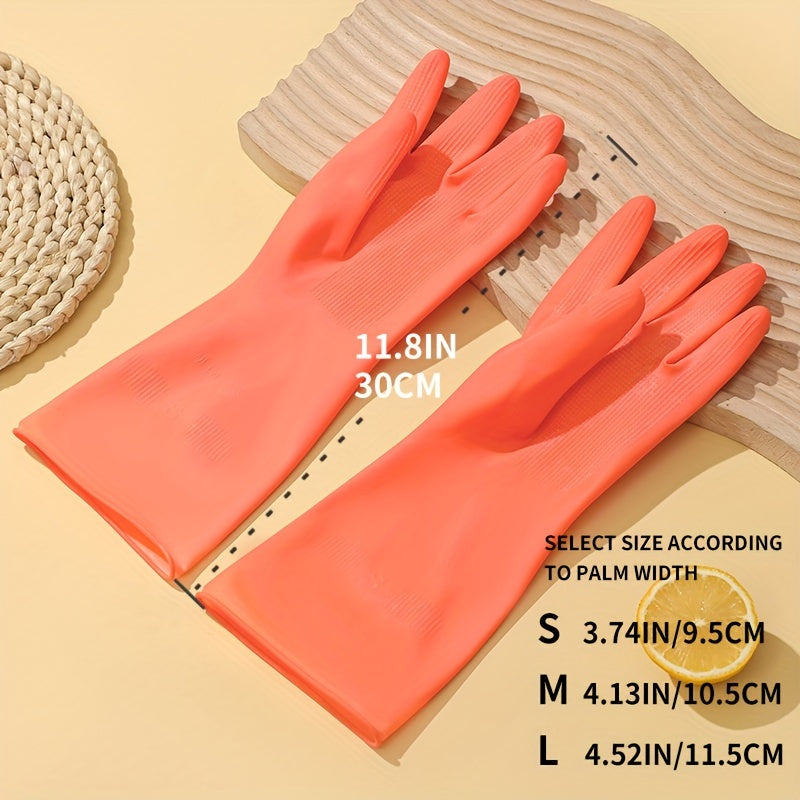 5pcs Bright Orange Natural Rubber Gloves - Waterproof, Non-Slip, Durable Cleaning Gloves for Kitchens, Bathrooms, Laundry, and Gardening, Size L (11.8\