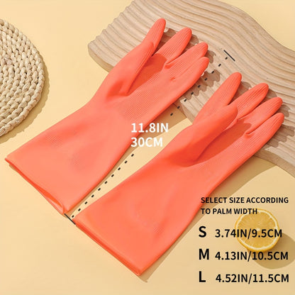 5pcs Bright Orange Natural Rubber Gloves - Waterproof, Non-Slip, Durable Cleaning Gloves for Kitchens, Bathrooms, Laundry, and Gardening, Size L (11.8\