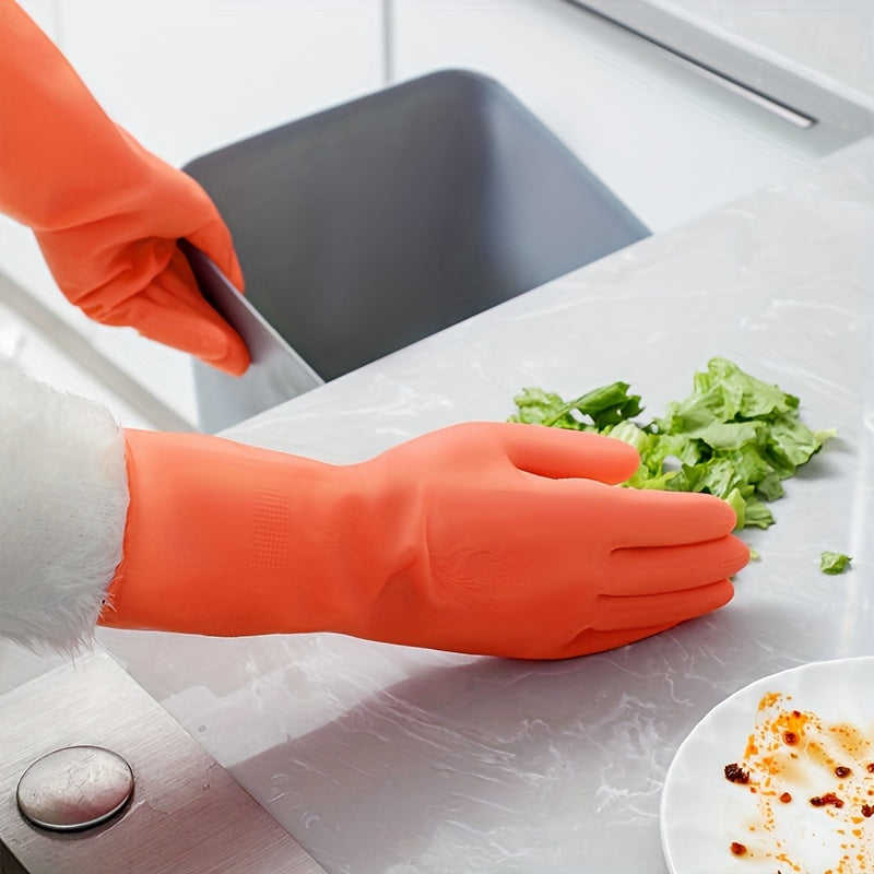 5pcs Bright Orange Natural Rubber Gloves - Waterproof, Non-Slip, Durable Cleaning Gloves for Kitchens, Bathrooms, Laundry, and Gardening, Size L (11.8\