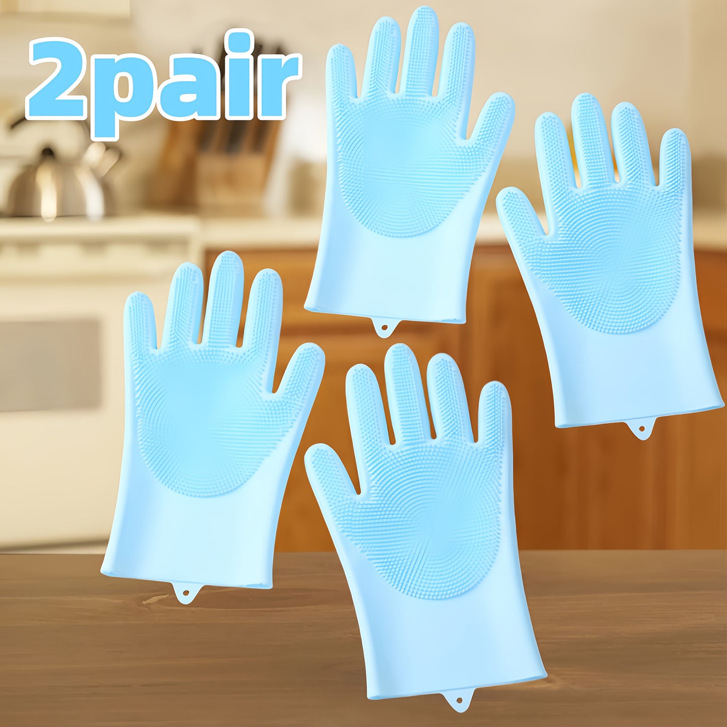 2pair Dishwashing Gloves, Household Gloves, Rubber Gloves, Pet Dog Bathing Gloves, Silicone Brush For Pets, Rubberized Silicone Glove, Reusable Silicone Cleaning Gloves, Waterproof, Multi-Purpose For Kitchen, Dishwashing, Pet Bathing, Car Washing