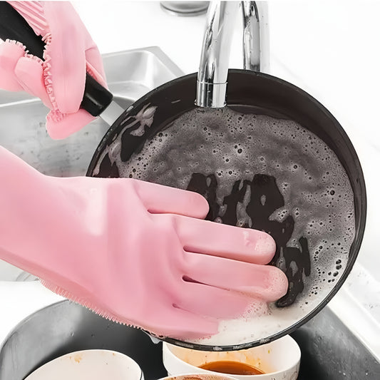 2pair Dishwashing Gloves, Household Gloves, Rubber Gloves, Pet Dog Bathing Gloves, Silicone Brush For Pets, Rubberized Silicone Glove, Reusable Silicone Cleaning Gloves, Waterproof, Multi-Purpose For Kitchen, Dishwashing, Pet Bathing, Car Washing